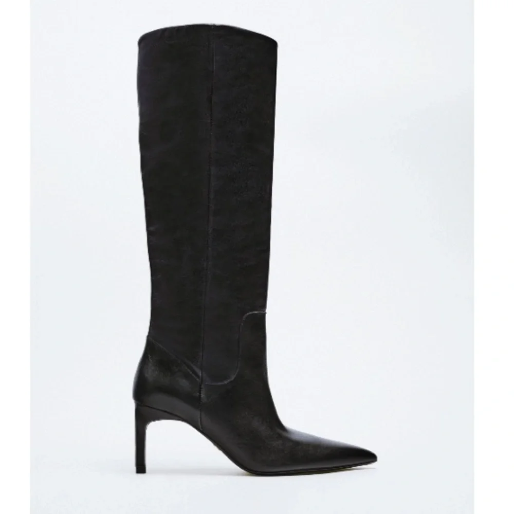 NEW! Zara 3.1” Heeled Leather Knee Boots Size 41 or 10 (US) - Picture 1 of 14